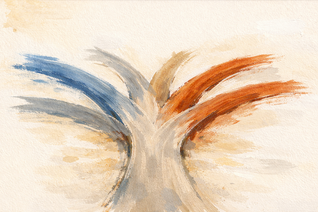 A fork in the road: one path splitting into six branches, representing optionality and the capacity to choose direction.